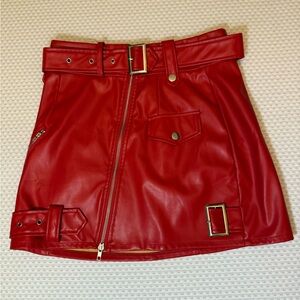 Red Faux Leather Mini Skirt